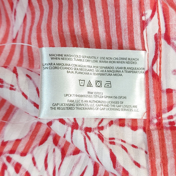 Gap Hawaiian Seersucker Button Up Shirt Floral Cotton Men M White Red Travel - Picture 9 of 12